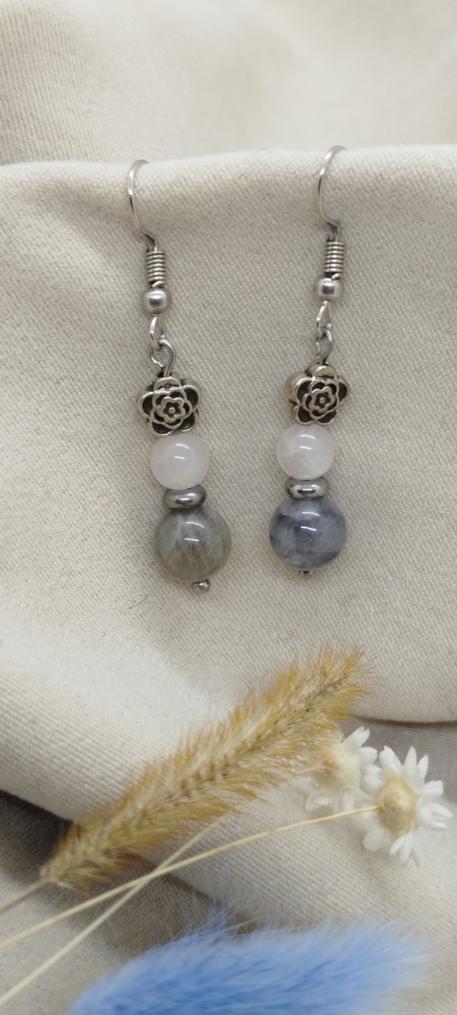 Boucles d'oreilles en pierres naturelles de 6 et 8 mm (agate de Botswana, pierre de lune)