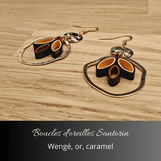 Boucles d'oreilles Santorin - Wengé, or, caramel