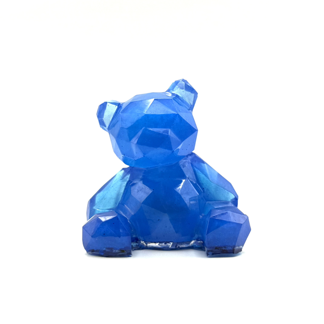 Ourson 3D bleu vif et paillettes sous le dessous