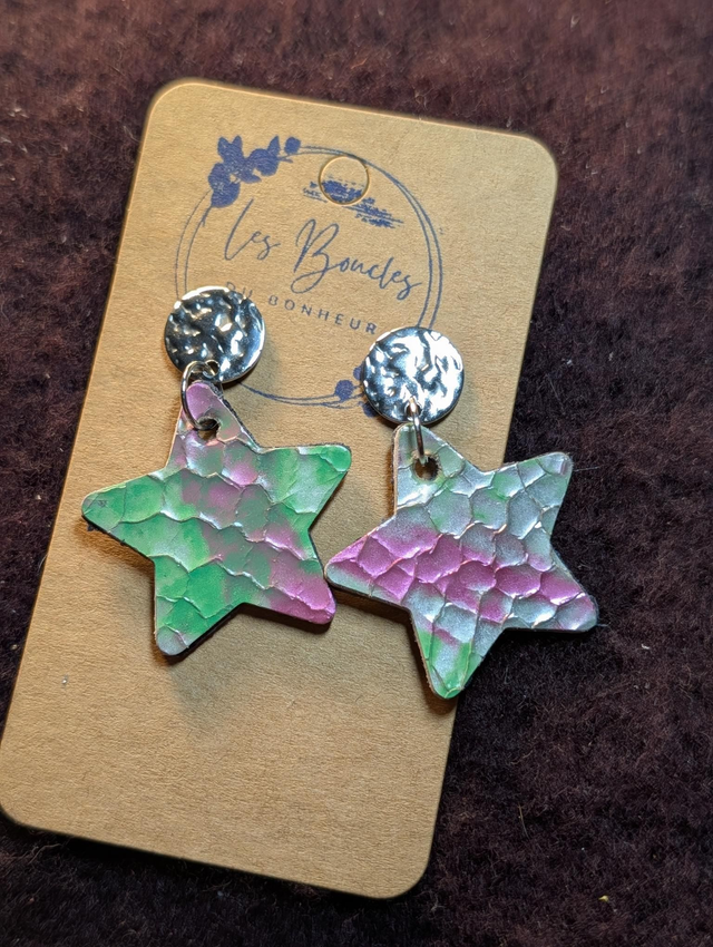 Boucles d'oreilles Étoile vert rose s009