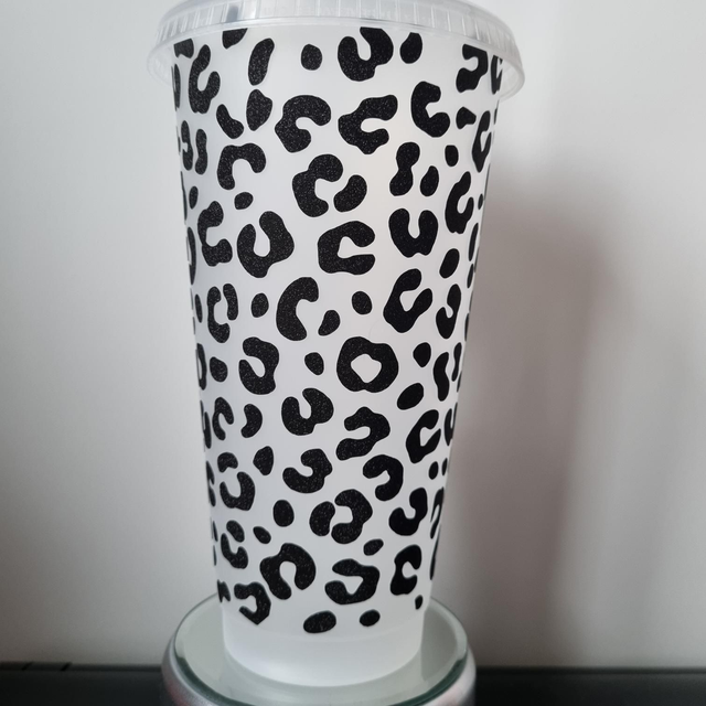 Glitter Black Leopard Tall Cold Cup Tumbler Starbucks Style