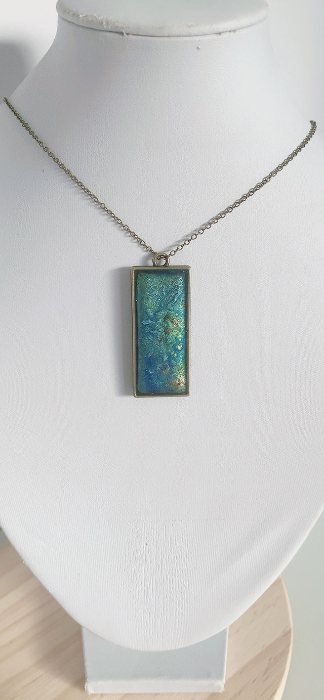 Collier Peint à la Main "Rectangle" Fond Marin