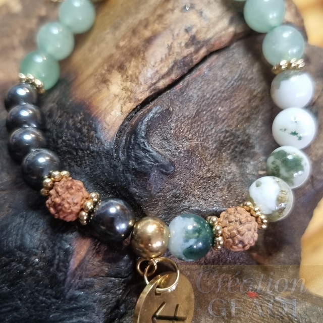 Agate arbre, rudraskha, aventurine verte et hématite non Magnétique