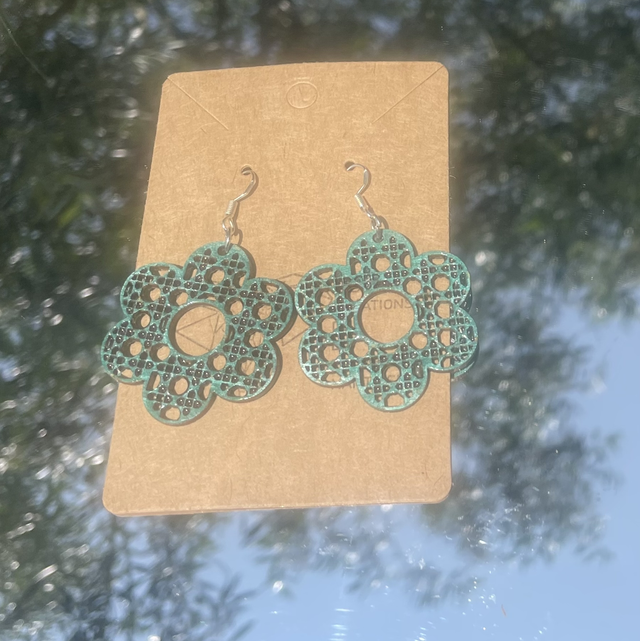 Boucles d oreilles fleurs effet cannage rotin 