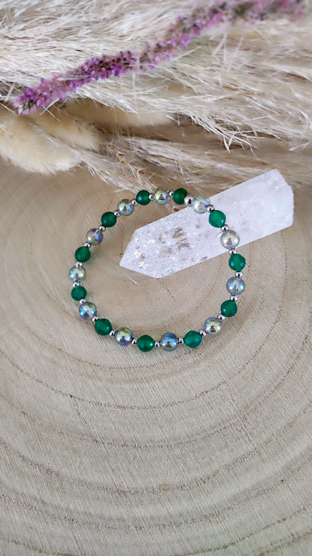 Bracelet "Renaissance" Agate verte facettée