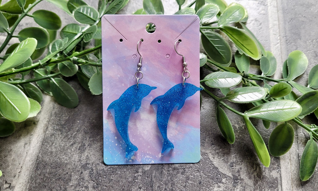 Earrings | Blue Glitter Dolphins | Stainless Steel Hooks