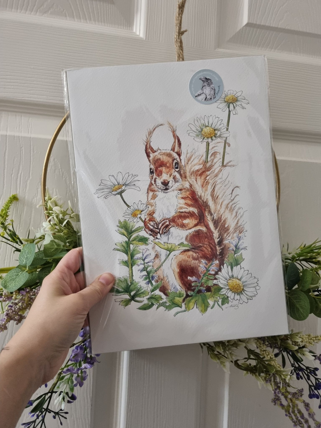 CLEARANCE - Old Paper Stock (textured) - "Daisies &amp; Red Squirrel" - A4 size