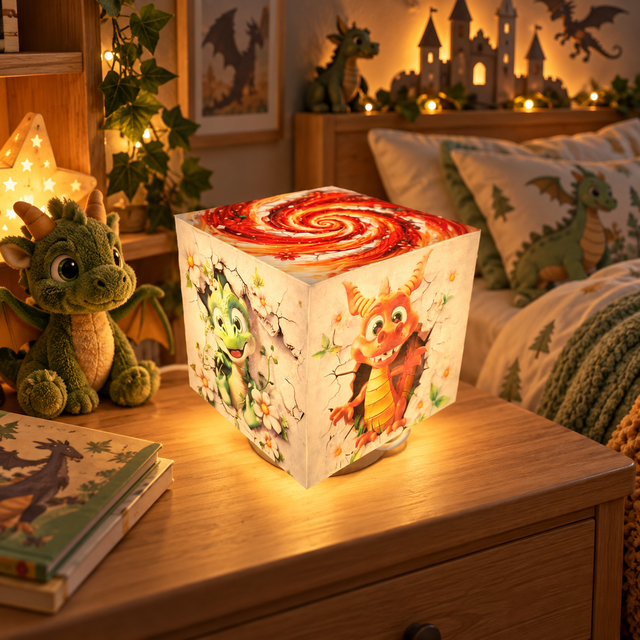Lampe d'ambiance en cire 10x10cm - "Bébés dragons"