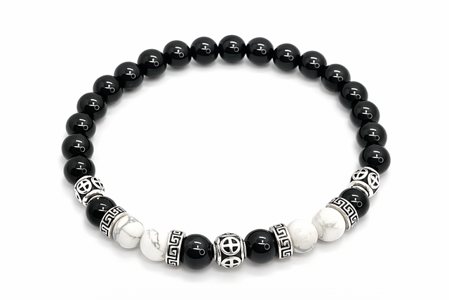 Bracelet Onyx noir et Howlite blanche 