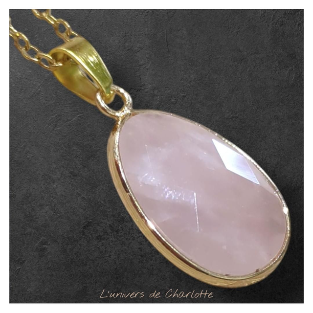 Pendentif "Quartz rose" sur chaîne PN-505