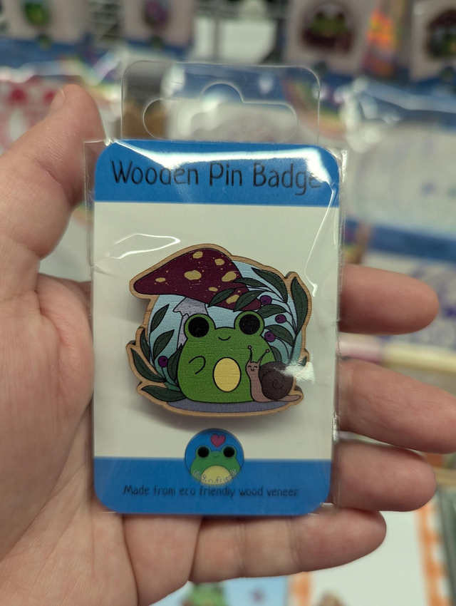 Fungus friend wooden pin badge 