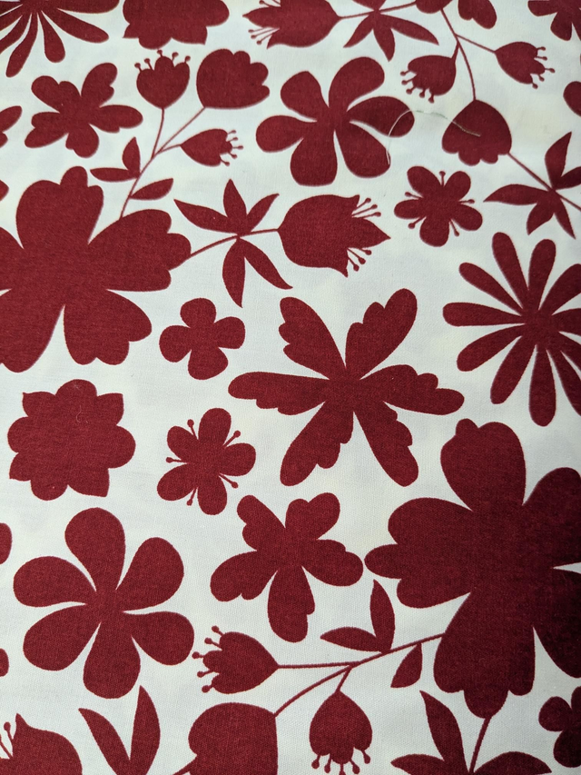 Ivory &amp; Deep Red Floral Cotton Poplin