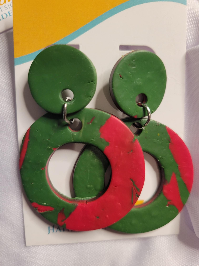 Polymer Clay earrings [green/red]