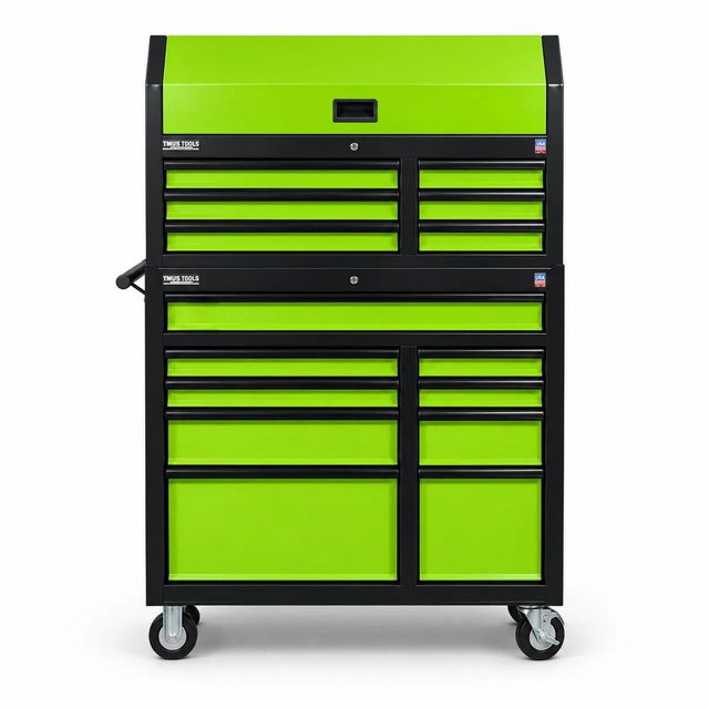 TMUS Tools 15-Drawer Tool Chest & Roller Cabinet – Green & Black | Soft-Close Drawers