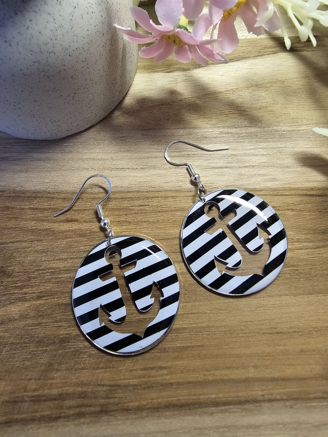 Boucles d&#039;oreilles 30mm Argent -&quot;Un Cœur à la Mer&quot; — L&#039;élégance au rythme des vagues-ancre noir