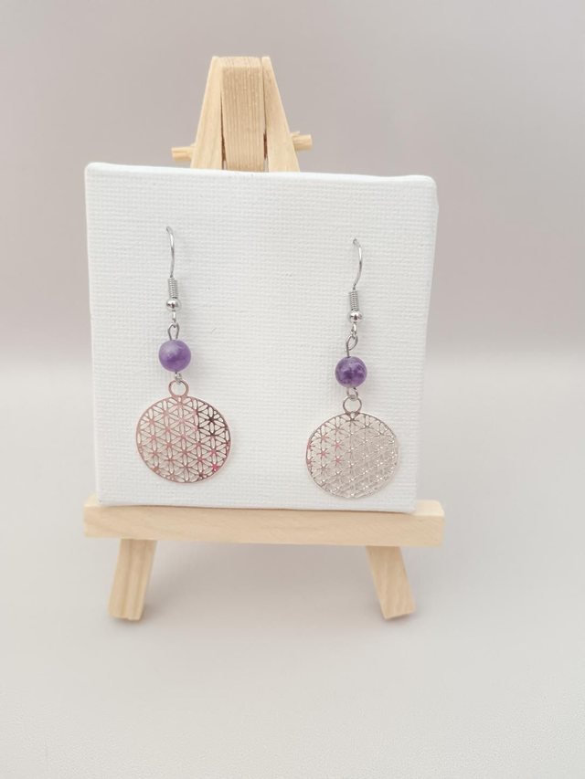 Boucles d'oreilles lépidolite 