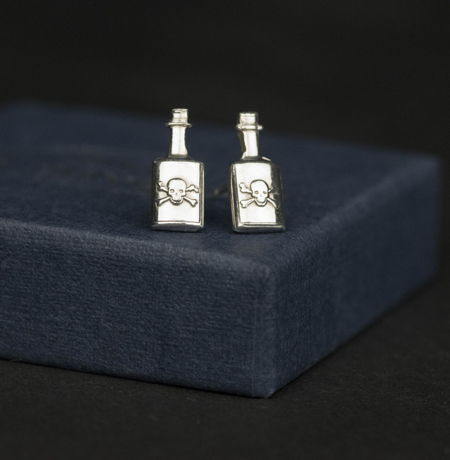 Silver Poison Bottle Ear Studs