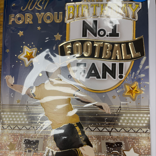 No 1 football fan birthday card (yellow & black)