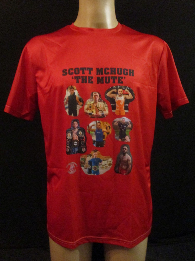 Scott McHugh Champion Bare Knuckle Boxer Picture T-Shirt (Black Bubble Logo) ADULT 100% Polyester Crew Neck RED (Medium) Top