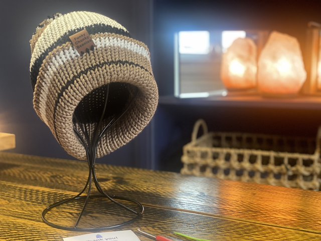 Funky Chunky Beanies Bobble Hat – Cappuccino Swirl – Handmade in Scotland