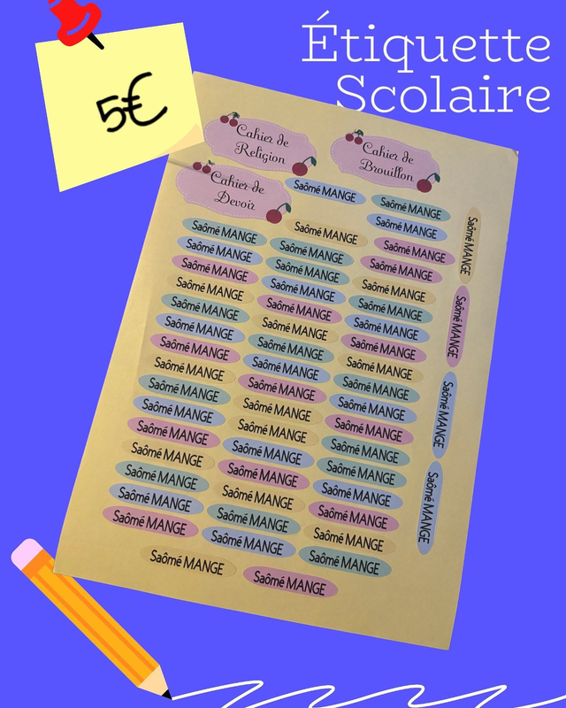 Etiquette pour fourniture Scolaire