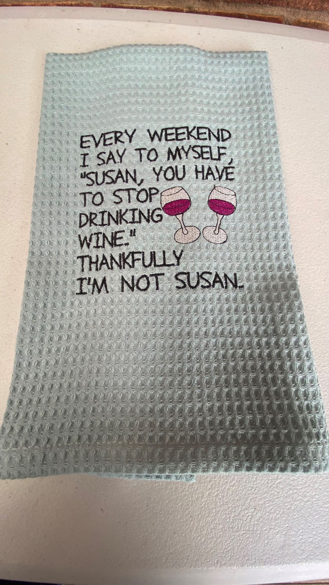 Embroidered tea towel - Every weekend