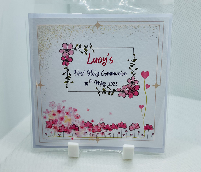 Personalised First communion card for girls. First Holy Communion and confirmation gift set. (1)