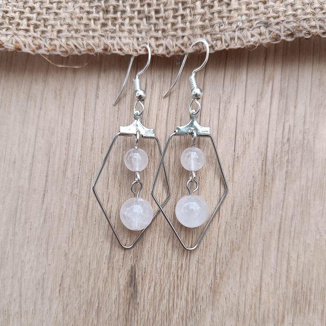 Boucles d&#039;oreilles losange en Quartz rose