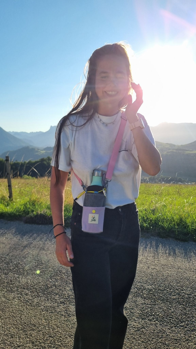 Porte-gourde upcyclé jeans, lilas