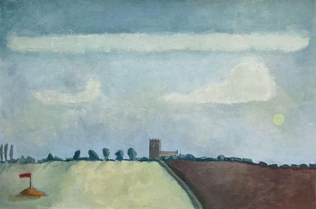 SP77  Near Narberth, Red Flag by Shelagh Popham,  14x9.5  Oil