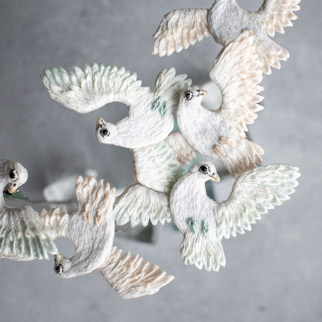PEACE PIGEON - Hand embroidered white pigeon with dusty mint or pink feathers