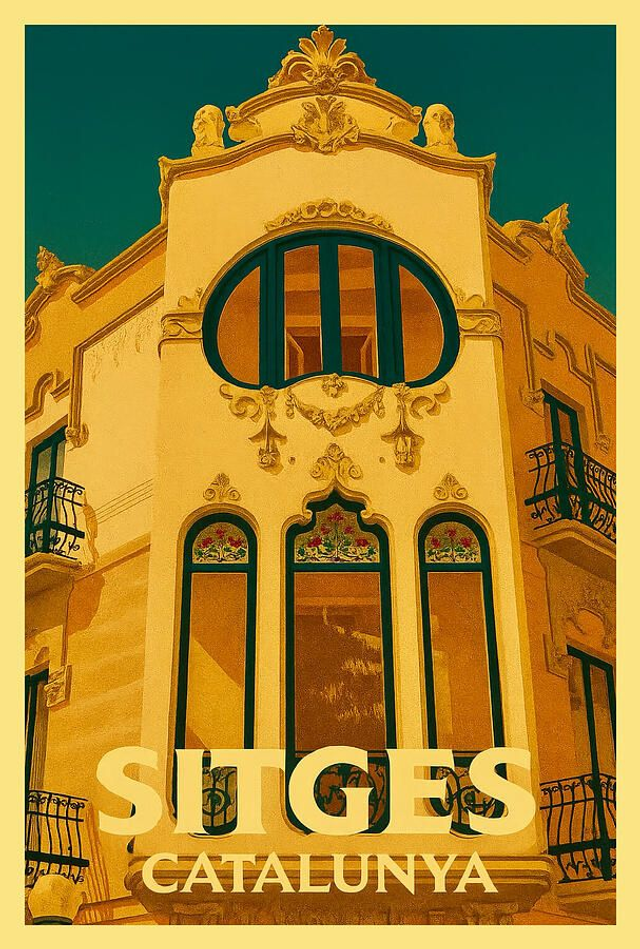 Sitges, Catalunya Póster vintage - Arquitectura modernista Art Nouveau