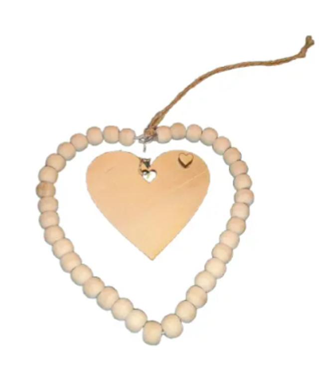 Cœur à Suspendre en Bois avec Perles et Gravure Personnalisée