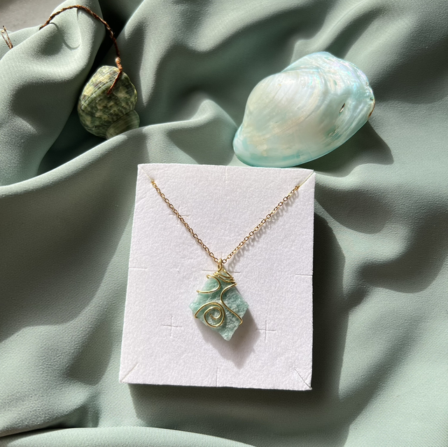 Collana in amazzonite grezza , prov :  Russia 🇷🇺, acciaio inox 