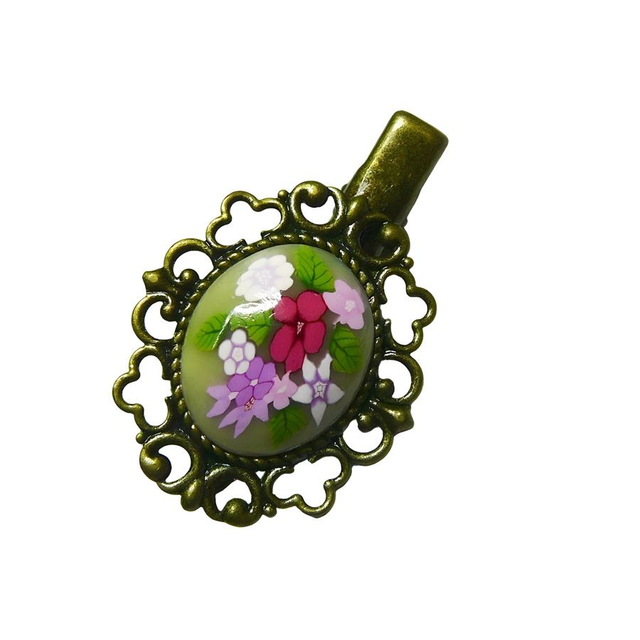 Pince croco épingle ovale rétro fleurs roses