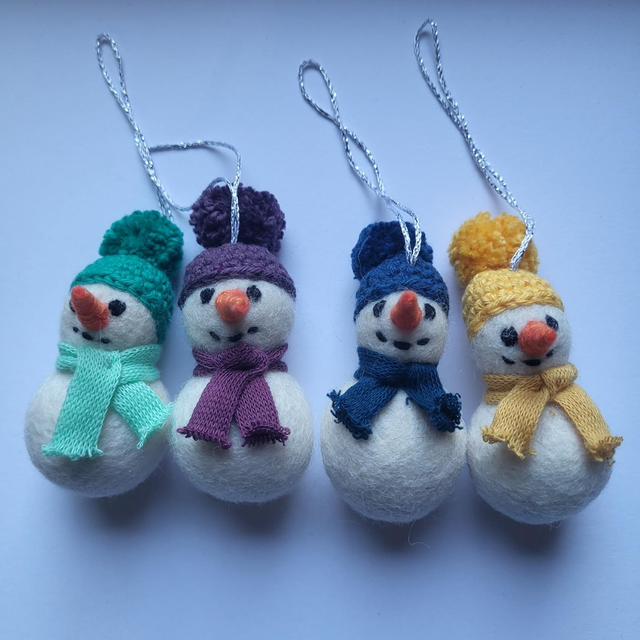 Festive Felted Snowman Decoration - 4 Colours Available