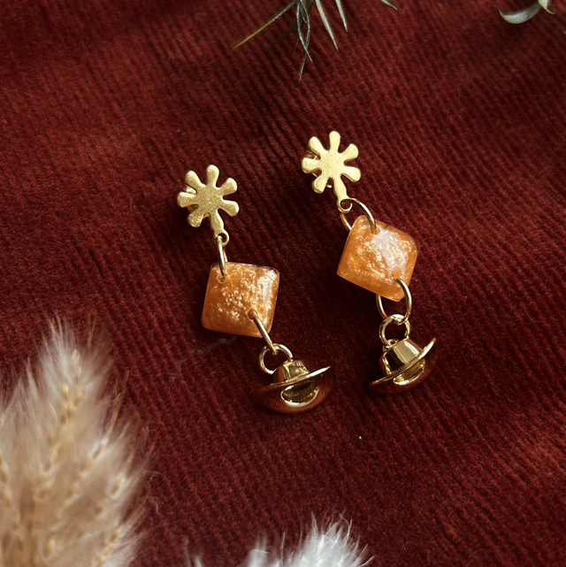 Peach and Gold Cowboy Hat Earrings