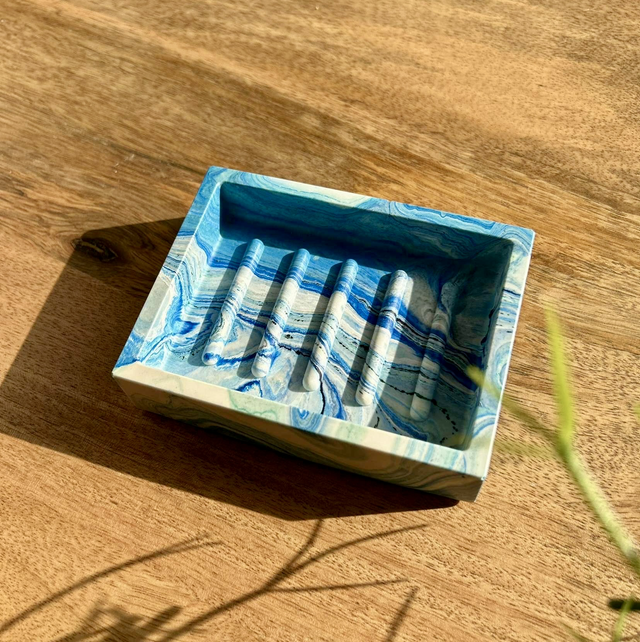 Porte savon épais marbré bleue 