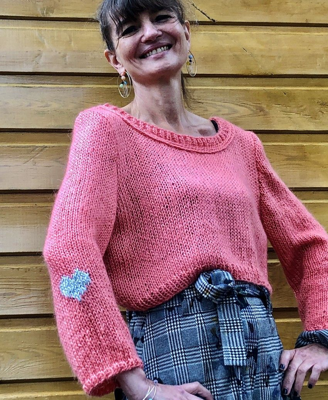 Pull mohair corail et céladon