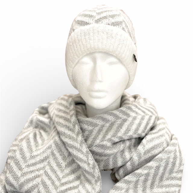 Completo Sciarpa e Cappellino Bianco e Argento 
