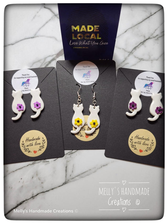 Cat and Flower earrings