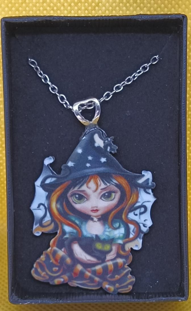 Plastic Witch Fairy Pendant Necklace.