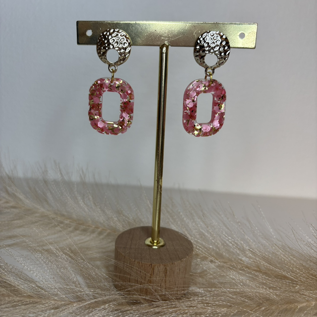 Boucles d’oreilles paillettes roses et doré
