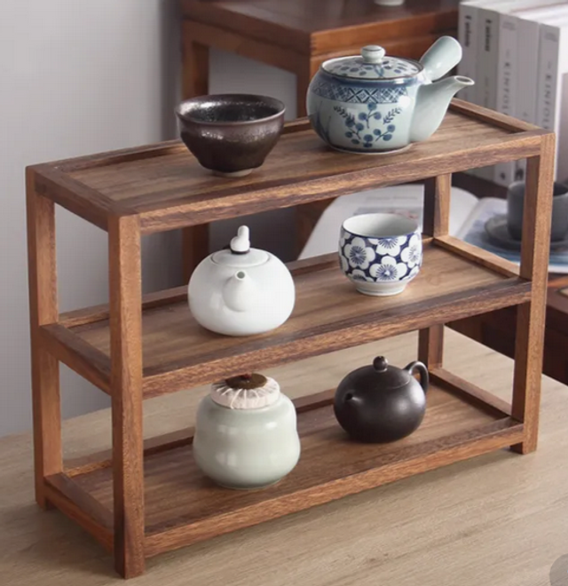 Walnut Wood Two-Tier Tea Display Shelf【云杨茶舍·南美胡桃木双层置物架】