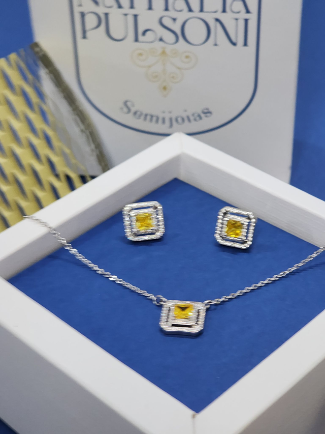 Conjunto Pedras Citrino - Ródio Branco