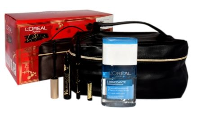 Zestaw L`Oreal Mascara Voluminous Extra Black+ Perfect Slim Superliner +Eye Makeup Remover 125ml+ Kosmetyczka