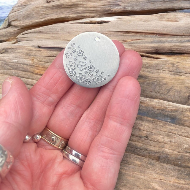 Cherry Blossom themed personalised pet ID tag/keyring