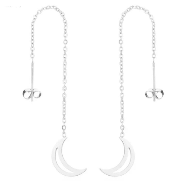 Threader Earrings with Moon Pendant