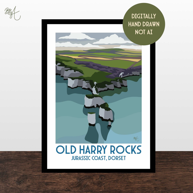 Old Harry Rocks, Travel Poster Print - Vintage Style Dorset Wall Art
