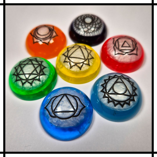 Handmade Resin Chakra Stone Set – 7 Chakra Symbols | Decorative Spiritual & Mindfulness Décor - CSS-004